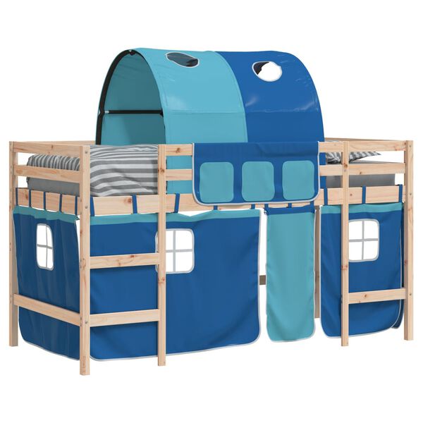 vidaXL Letto a Soppalco con Tunnel Bambini Blu 90x200cm Massello Pino