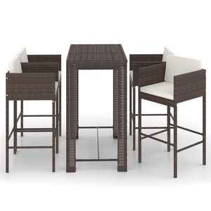 vidaXL Set da Bar da Giardino 5 pz con Cuscini in Polyrattan Marrone