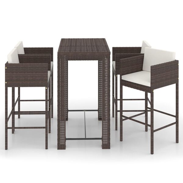 vidaXL Set da Bar da Giardino 5 pz con Cuscini in Polyrattan Marrone