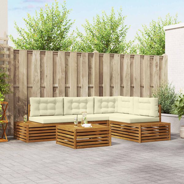 vidaXL Set di divani da esterno con cuscino 5 Pezzo Naturale e Crema