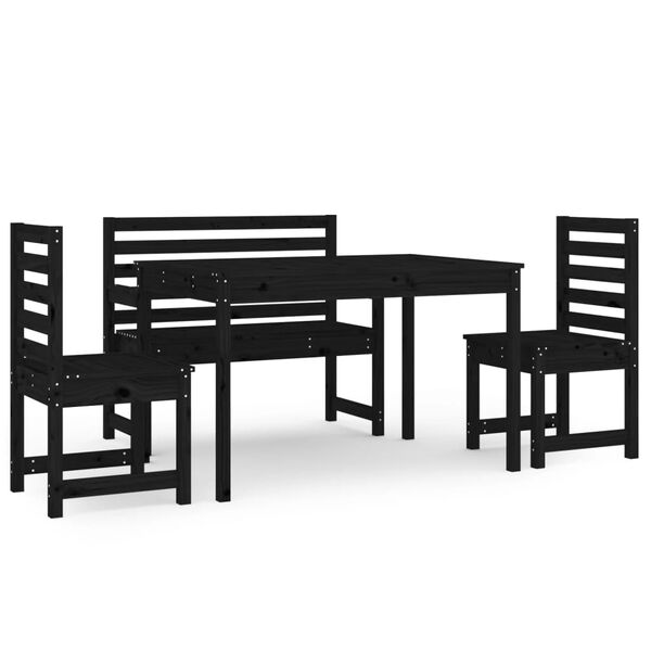 vidaXL Set da Pranzo per Giardino 4pz Nero in Legno Massello di Pino