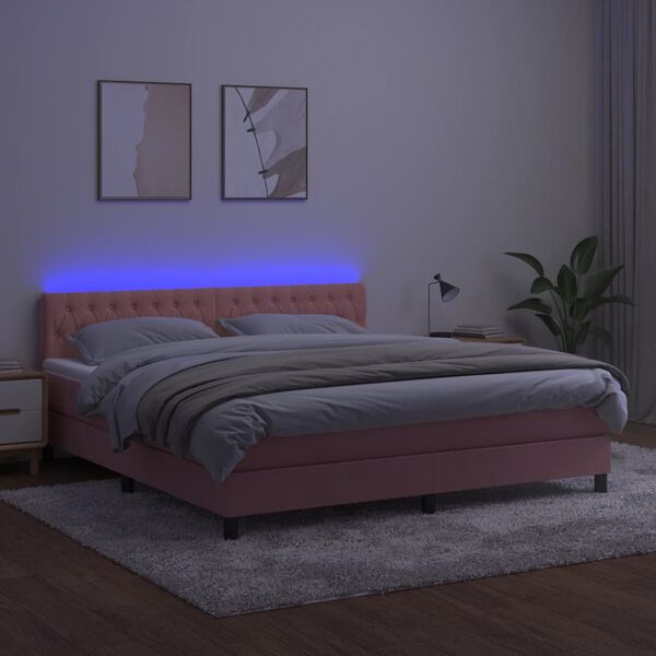 vidaXL Letto a Molle con Materasso e LED Rosa 180x200 cm in Velluto