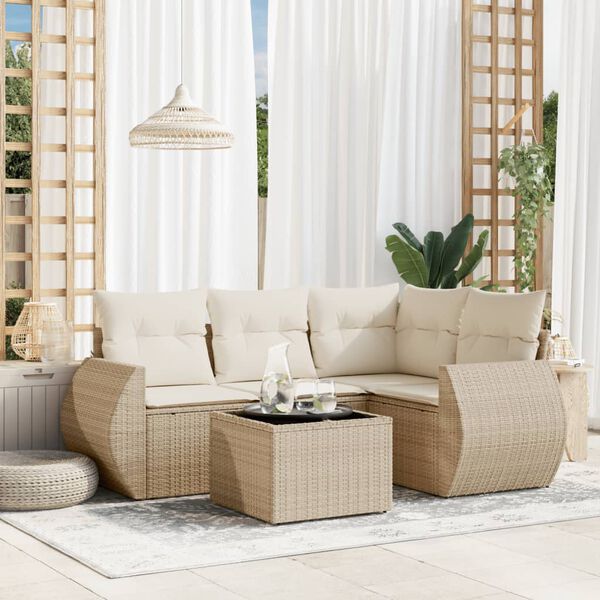 vidaXL Set Divano da Giardino 5 pz con Cuscini Beige in Polyrattan