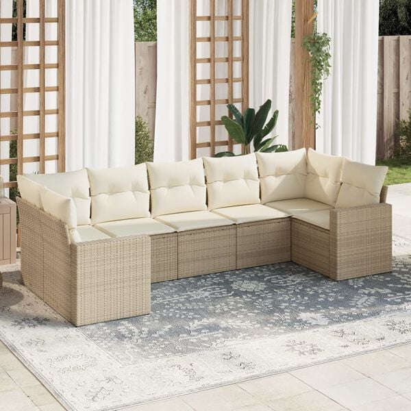 vidaXL Set Divani da Giardino 7 pz con Cuscini Beige in Polyrattan