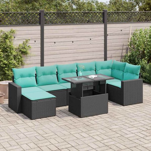 vidaXL Set Divani da Giardino con Cuscini 8pz Nero Polyrattan Acacia