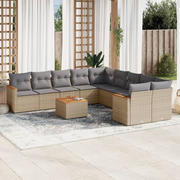 vidaXL Set Divano da Giardino 11 pz con Cuscini Beige Misto Polyrattan