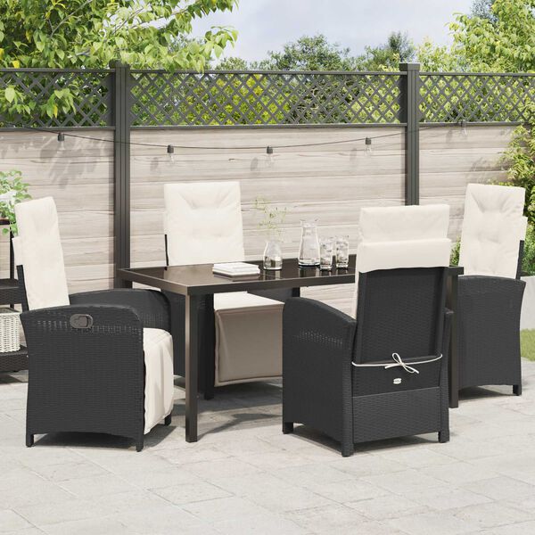 vidaXL Set da Pranzo per Giardino con cuscino 5 pcs Nero polyrattan