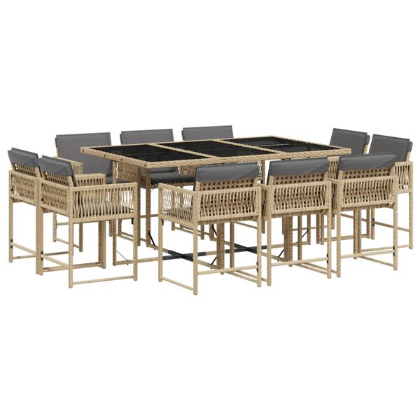vidaXL Set Pranzo da Giardino 11 pz con Cuscini Beige Misto Polyrattan