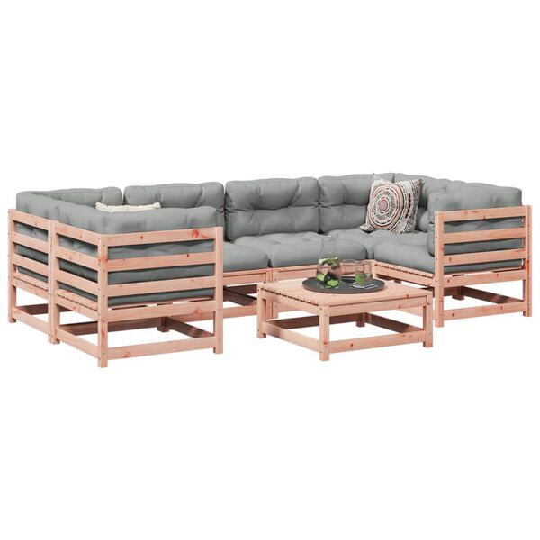 vidaXL Set Divani Giardino 7 pz Cuscini Legno Massello Abete Douglas