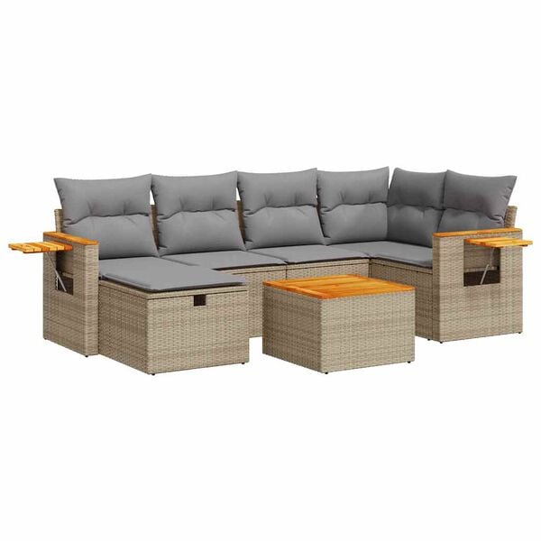 vidaXL Set Divani da Giardino 7 pz con Cuscini Beige in Polyrattan