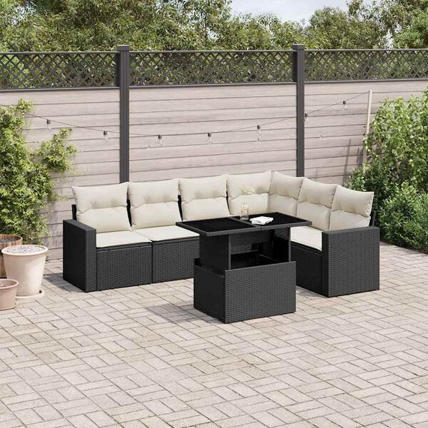 vidaXL Set Divani da Giardino con Cuscini 7pz Nero Polyrattan