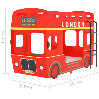 vidaXL Letto a Castello Autobus Londra MDF 90x200 cm