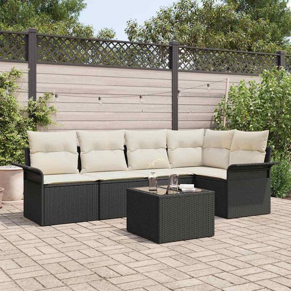 vidaXL Set Divano da Giardino con cuscino 6 pcs Nero Poly Rattan