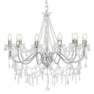 vidaXL Lampadario con Perline Argento 12 Lampadine E14