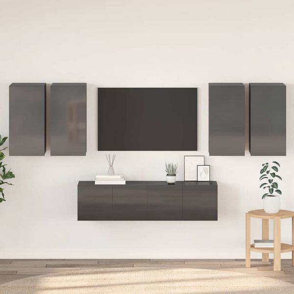 vidaXL Set Mobili TV 6 pz Grigio Lucido in Legno Multistrato