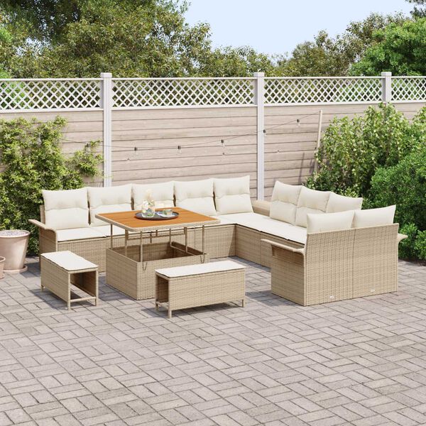 vidaXL Set Divano da Giardino con cuscino 13 pcs Beige polyrattan