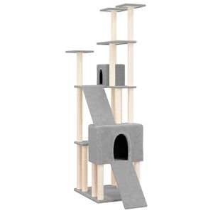 vidaXL Albero per Gatti con Tiragraffi in Sisal Grigio Chiaro 190 cm