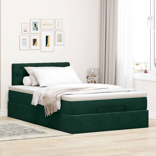 vidaXL Pouf Letto con Materasso Verde Scuro 120x190 cm Velluto