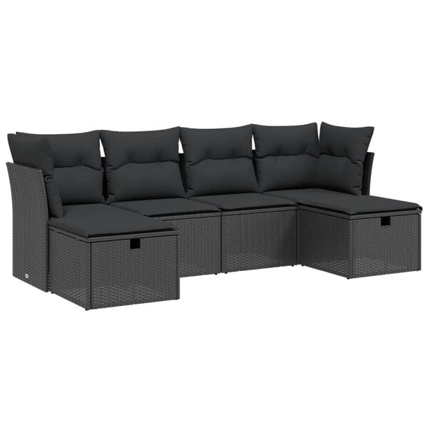vidaXL Set Divano da Giardino 6 pz con Cuscini Nero in Polyrattan