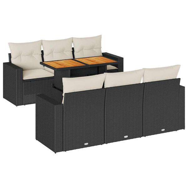 vidaXL Set Divani da Giardino con Cuscini 7pz Nero Polyrattan