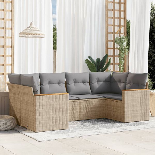 vidaXL Set Divano da Giardino 6 pz con Cuscini Beige Misto Polyrattan
