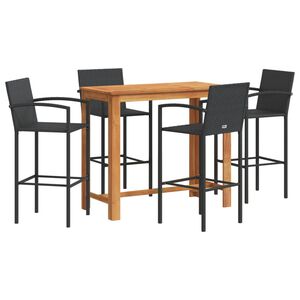 vidaXL Set Bar da Giardino 5 pz Nero in Legno Acacia e Polyrattan