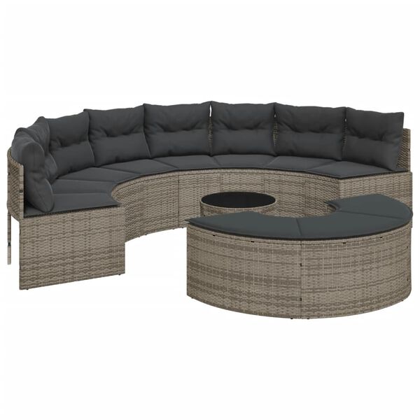 vidaXL Set Divani da Giardino Semicircolare 3 pz in Polyrattan Grigio