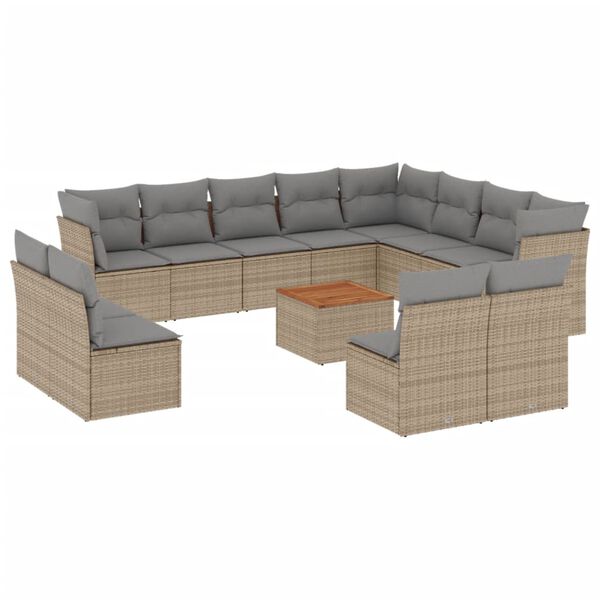 vidaXL Set Divano da Giardino 13 pz con Cuscini Beige Misto Polyrattan