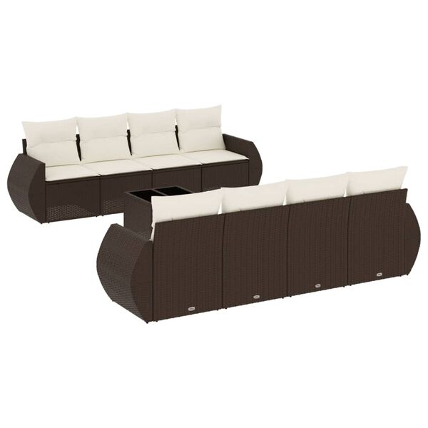 vidaXL Set Divani da Giardino 9pz con Cuscini Marrone in Polyrattan