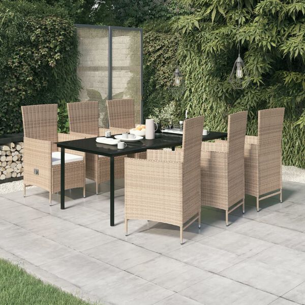 vidaXL Set da Pranzo da Giardino 7 pz con Cuscini Beige