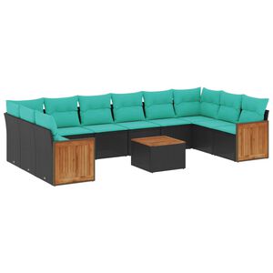 vidaXL Set Divani da Giardino 11 pz con Cuscini Nero in Polyrattan