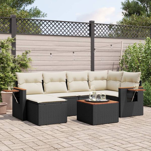 vidaXL Set Divani da Giardino con Cuscini 7pz Nero Polyrattan