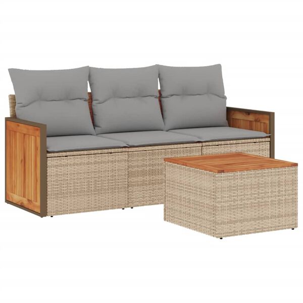 vidaXL Set Divano da Giardino 4 pz con Cuscini Beige in Polyrattan