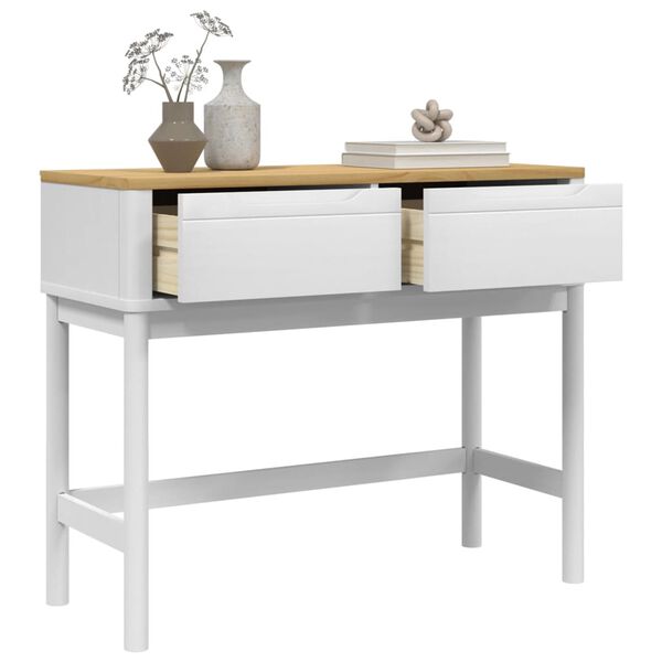 vidaXL Tavolo Consolle FLORO Bianco 89,5x36,5x73cm Legno Massello Pino
