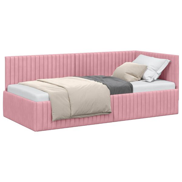 vidaXL Cornice del letto ad angolo Rosa 90 cm x 190 cm Velluto