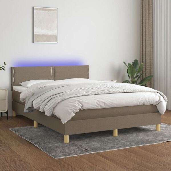 vidaXL Letto a Molle con Materasso e LED Tortora 140x200 cm in Tessuto