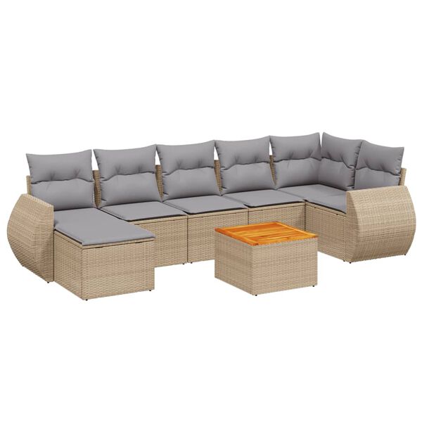 vidaXL Set Divano da Giardino 8 pz con Cuscini Beige in Polyrattan