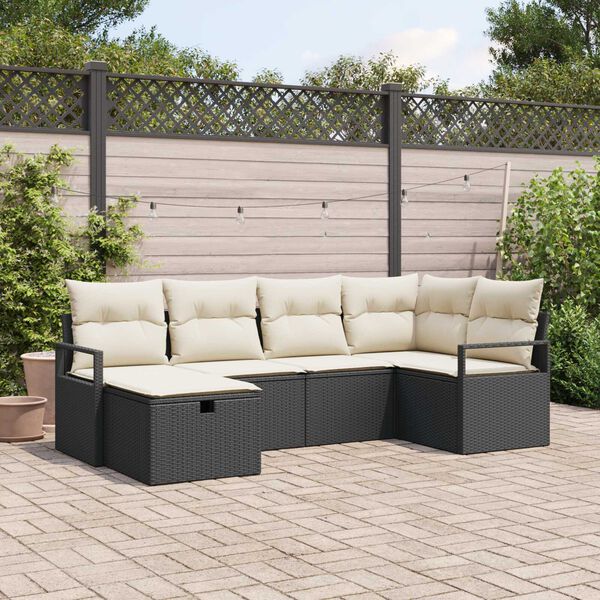 vidaXL Set Divano da Giardino con cuscino 6 pcs Nero polyrattan