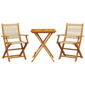 vidaXL Set da Bistrot 3pz Beige in Polipropilene e Legno Massello