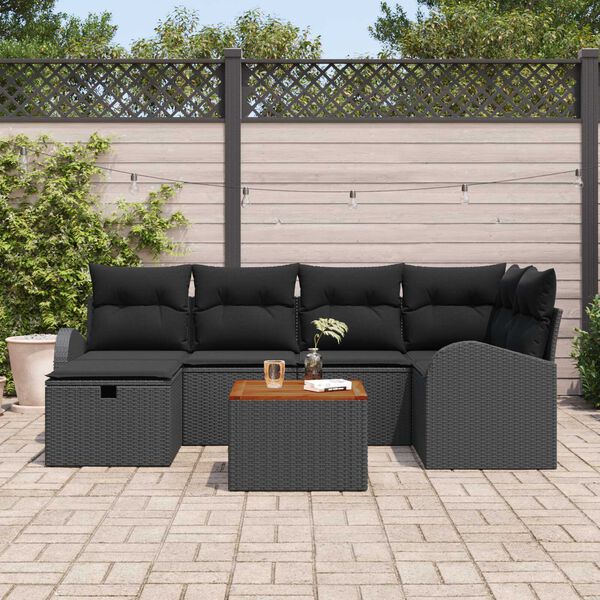vidaXL Set Divano da Giardino con cuscino 7 pcs Nero Poly Rattan