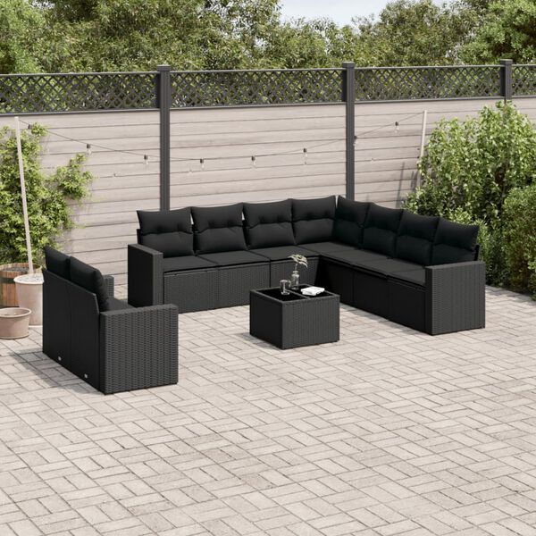 vidaXL Set Divani da Giardino 10pz con Cuscini in Polyrattan Nero