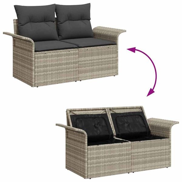vidaXL Set Divano da Giardino 7 pcs Grigio chiaro Poly Rattan