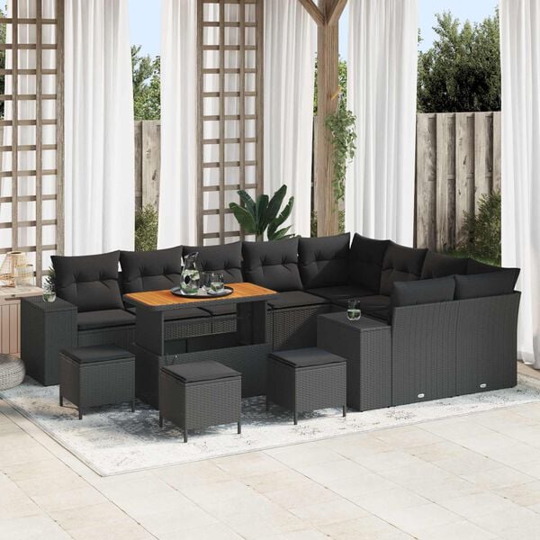 vidaXL Set Divano da Giardino con cuscino 13 pcs Nero polyrattan