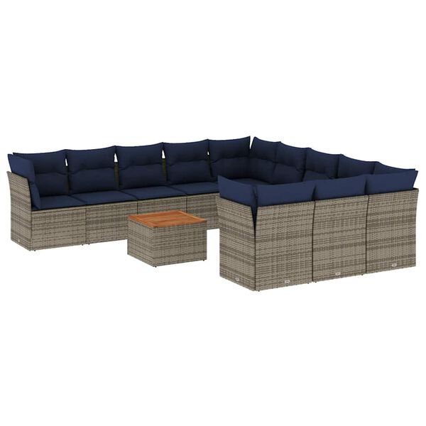 vidaXL Set Divani da Giardino 12 pz con Cuscini Grigio in Polyrattan
