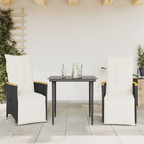 vidaXL Sedie Reclinabili da Giardino 2 pz con Cuscini Nero Polyrattan