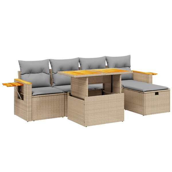 vidaXL Set Divano da Giardino 6 pz con Cuscini Beige in Polyrattan