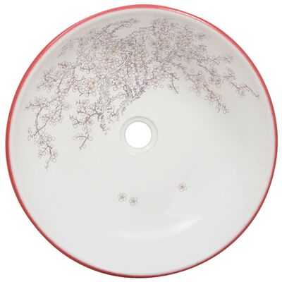 vidaXL Lavabo da Appoggio Bianco e Rosso Rotondo Φ41x14 cm Ceramica