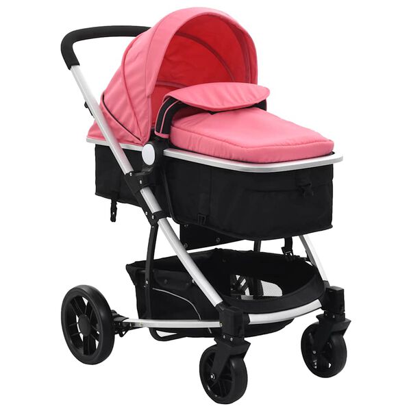 vidaXL Passeggino/Carrozzina 2-in-1 Rosa e Nero in Alluminio