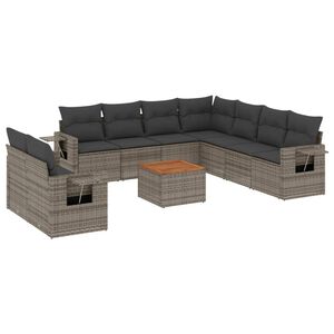 vidaXL Set Divano da Giardino 10 pz con Cuscini Grigio in Polyrattan