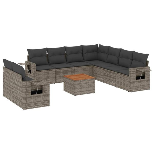 vidaXL Set Divano da Giardino 10 pz con Cuscini Grigio in Polyrattan